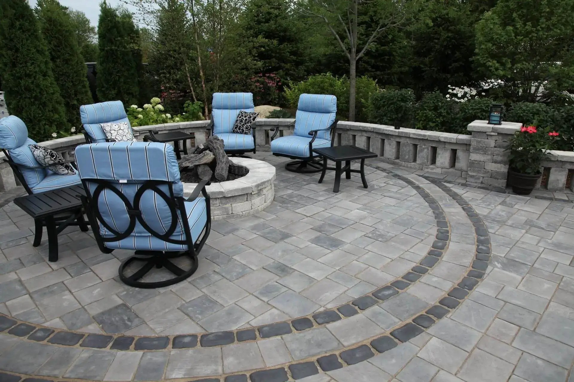 Chairs for relaxation at the outdoor space and backyard landscaping.