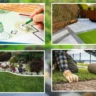 Professional landscaping services provided by a top-rated landscaping company in Naperville, featuring a detailed landscape design plan, hardscape installation, and beautiful flower bed arrangements in a residential yard.